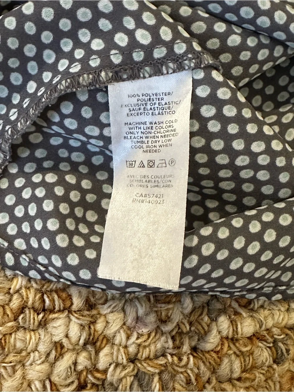 LOFT Sage/Gray Smocked-Neck Printed Blouse